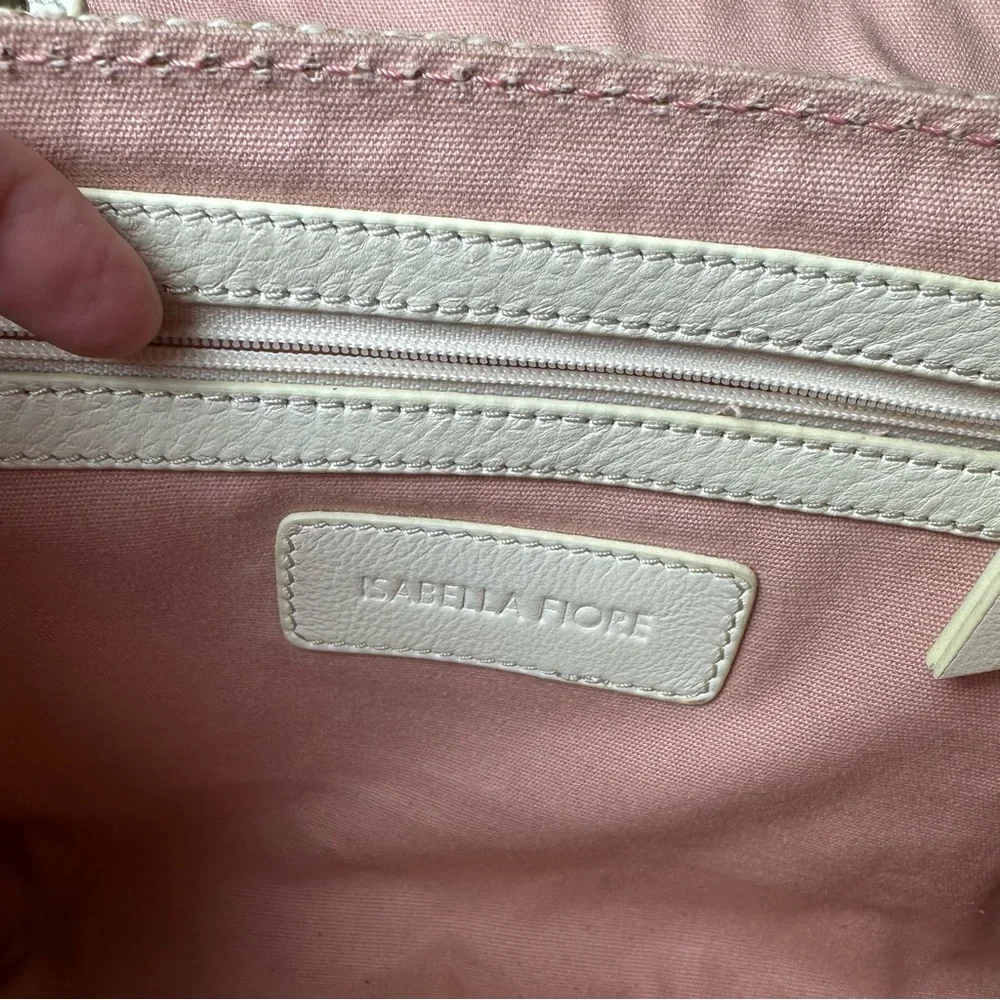 Isabella Fiore Cream Canvas With Black Embroidery Floral Flap‎ Crossbody Purse